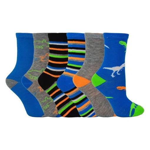 Sock Snob - 6 Pairs Boys Faces & Dinosaur Socks