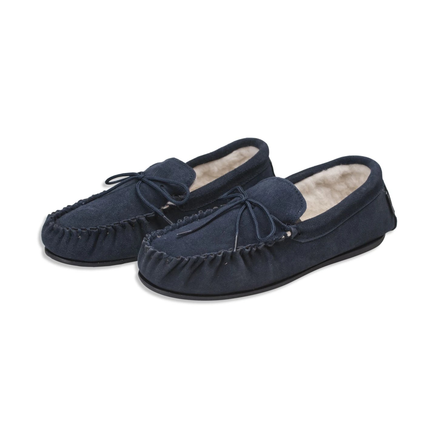 Nordvek Men's Sheepskin Suede Moccasin Slippers With Rubber Sole