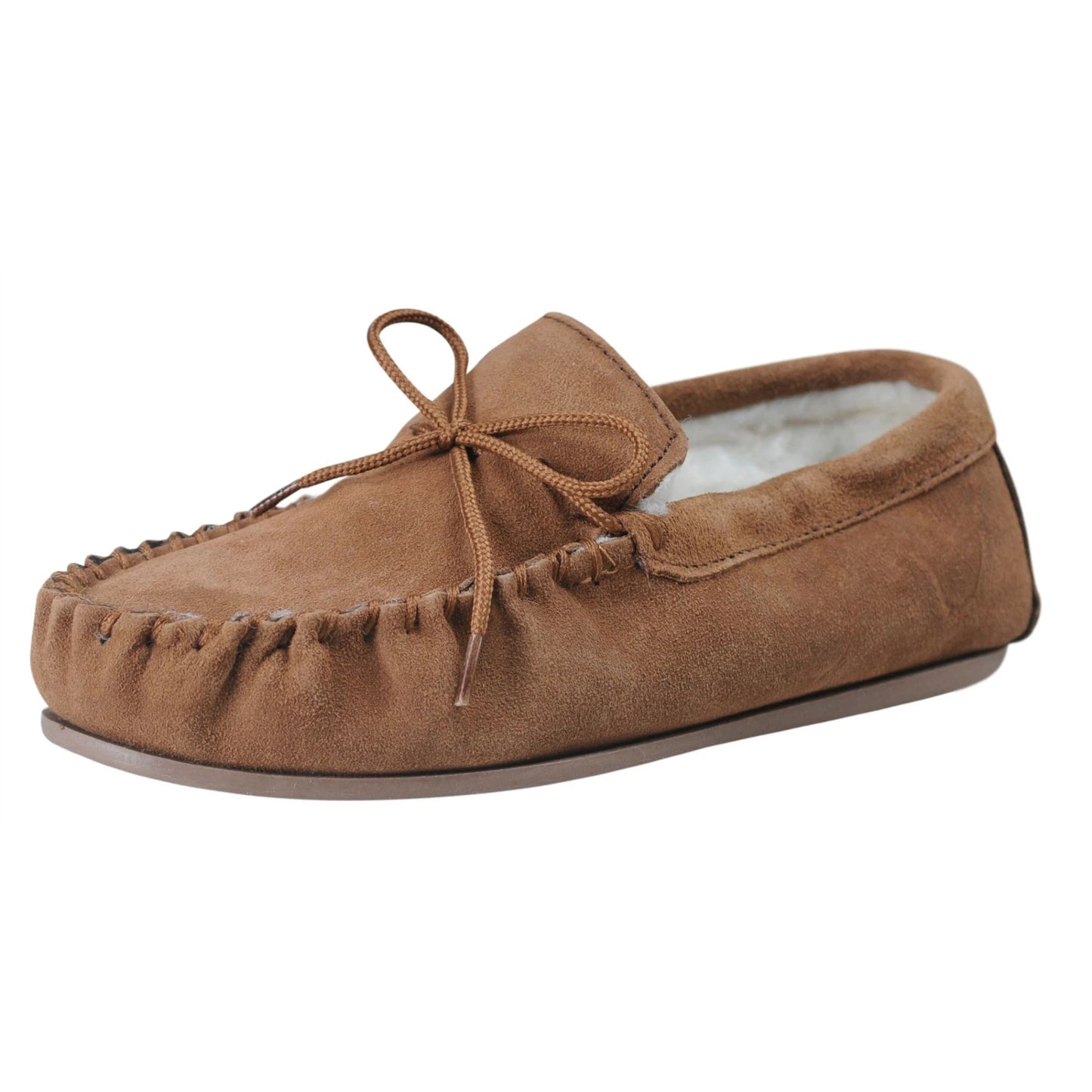 Nordvek Men's Sheepskin Suede Moccasin Slippers With Rubber Sole