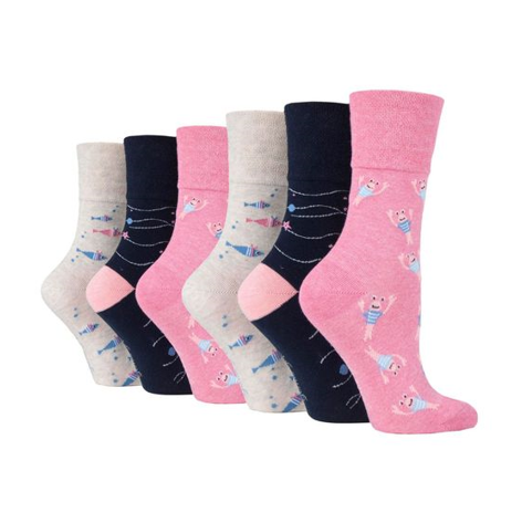 Gentle Grip - Ladies 6 Pack Non Elastic Patterned Socks