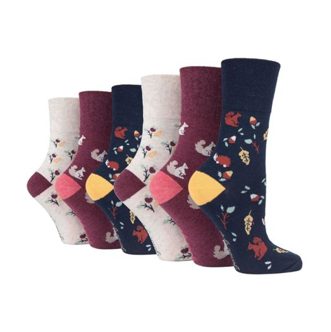Gentle Grip - Ladies 6 Pack Non Elastic Patterned Socks