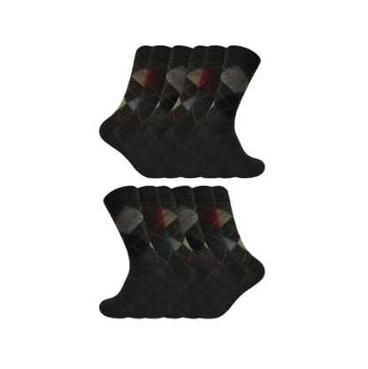 Sock Snob - 12 Pairs Men's Argyle Lambs Wool Socks