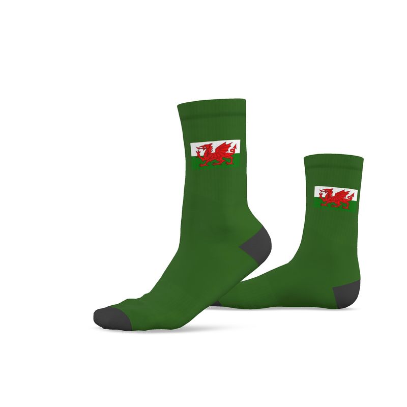 Welsh Dragon Socks, Green, 9.5-12 UK Large