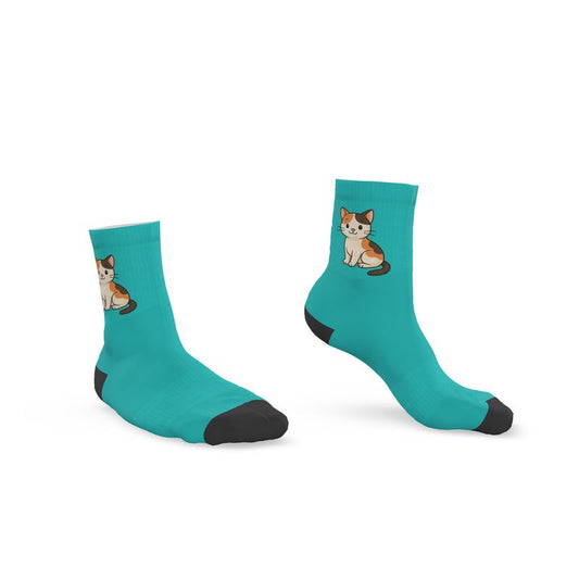 Ladies "Samson" Casual Cat Crew Socks, Turquoise, 3-6 UK