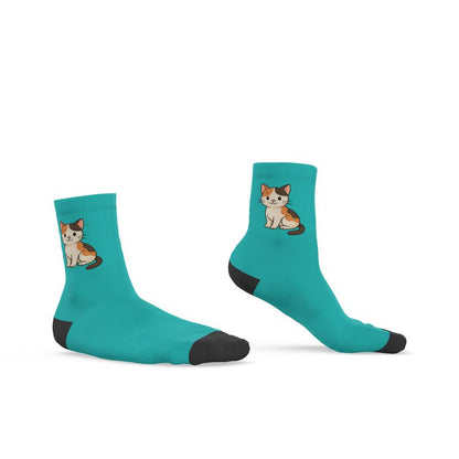 Ladies "Samson" Casual Cat Crew Socks, Turquoise, 3-6 UK