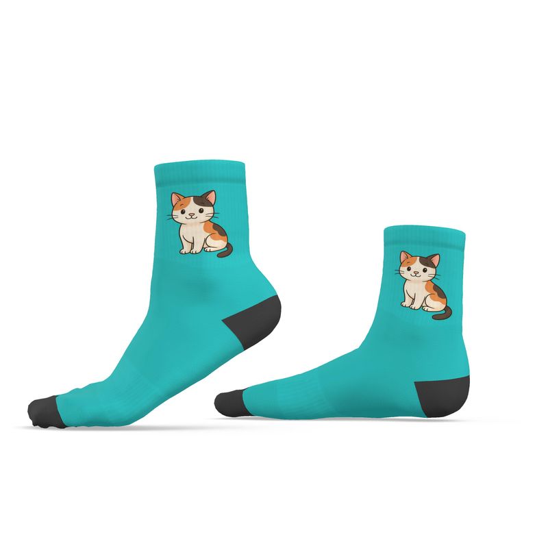 Ladies "Samson" Casual Cat Crew Socks, Turquoise, 3-6 UK