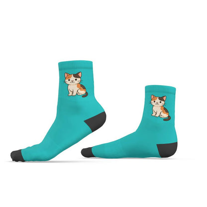 Ladies "Samson" Casual Cat Crew Socks, Turquoise, 3-6 UK