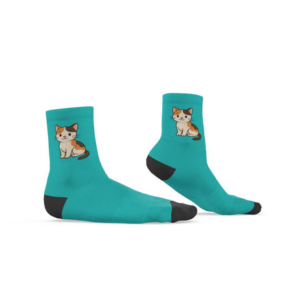 Ladies "Samson" Casual Cat Crew Socks, Turquoise, 3-6 UK