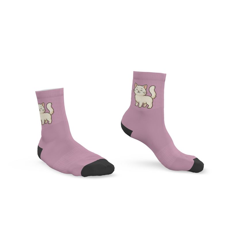 Ladies "Snowball" Casual Cat Crew Socks, Pink, 3-6 UK