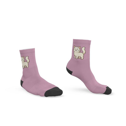 Ladies "Snowball" Casual Cat Crew Socks, Pink, 3-6 UK