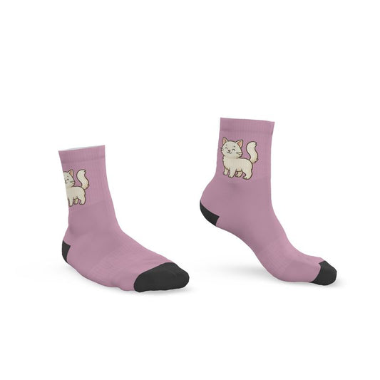 Ladies "Snowball" Casual Cat Crew Socks, Pink, 3-6 UK