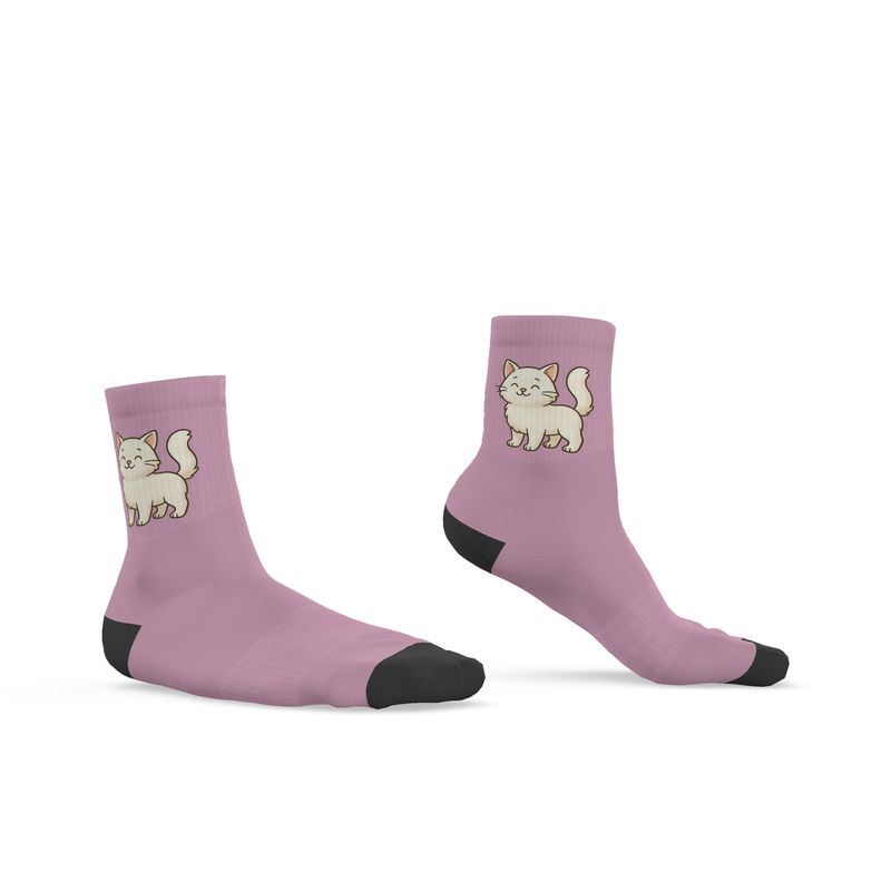 Ladies "Snowball" Casual Cat Crew Socks, Pink, 3-6 UK