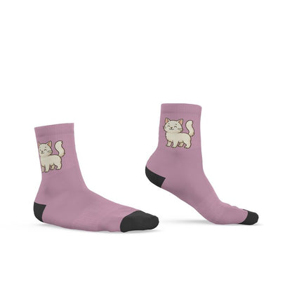 Ladies "Snowball" Casual Cat Crew Socks, Pink, 3-6 UK