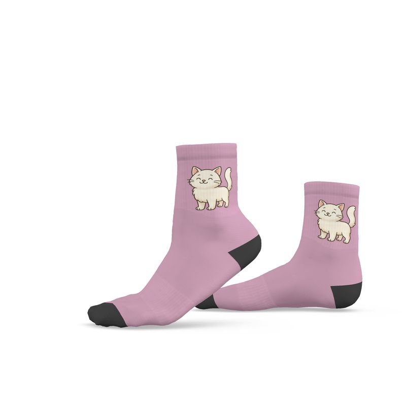 Ladies "Snowball" Casual Cat Crew Socks, Pink, 3-6 UK