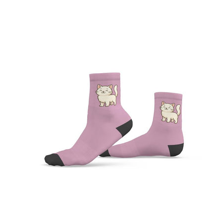 Ladies "Snowball" Casual Cat Crew Socks, Pink, 3-6 UK