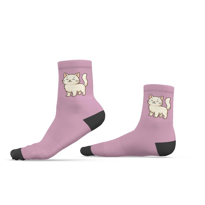Ladies "Snowball" Casual Cat Crew Socks, Pink, 3-6 UK