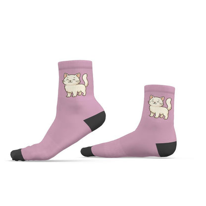 Ladies "Snowball" Casual Cat Crew Socks, Pink, 3-6 UK