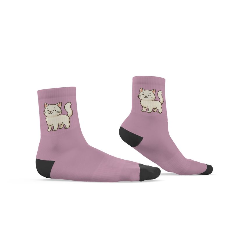 Ladies "Snowball" Casual Cat Crew Socks, Pink, 3-6 UK