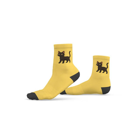 Ladies "Luckie" Casual Cat Crew Socks, Yellow, 3-6 UK