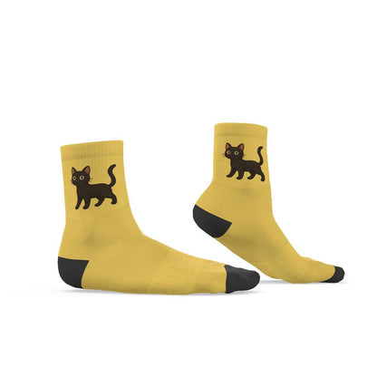 Ladies "Luckie" Casual Cat Crew Socks, Yellow, 3-6 UK