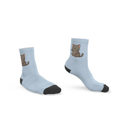Ladies "Thomas" Casual Cat Crew Socks, Pastel Blue, 3-6 UK