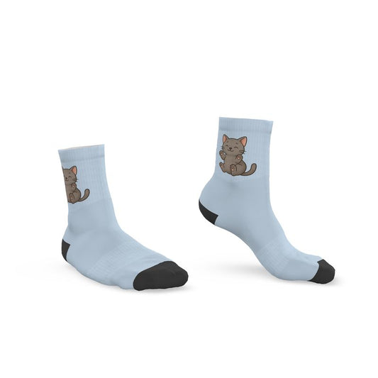 Ladies "Thomas" Casual Cat Crew Socks, Pastel Blue, 3-6 UK