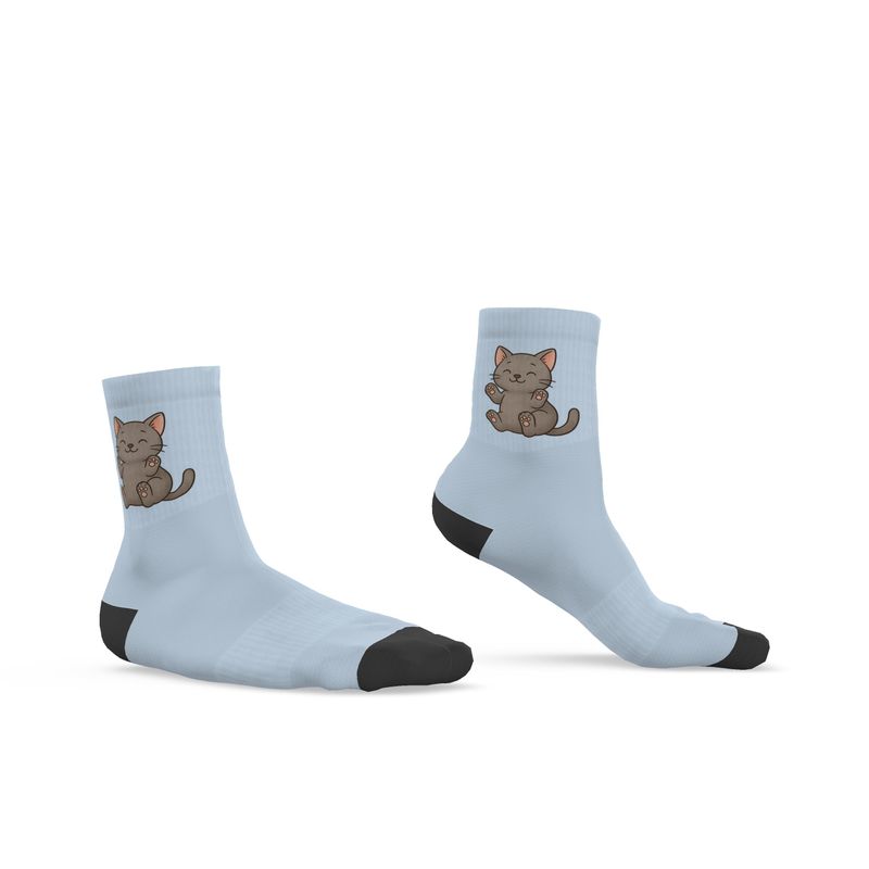 Ladies "Thomas" Casual Cat Crew Socks, Pastel Blue, 3-6 UK