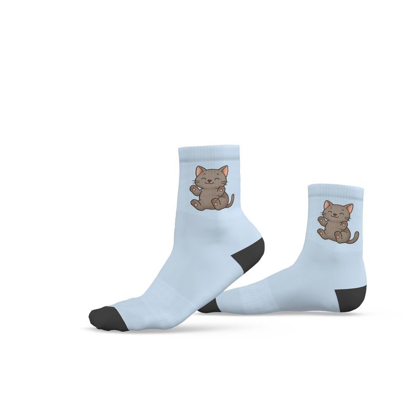 Ladies "Thomas" Casual Cat Crew Socks, Pastel Blue, 3-6 UK