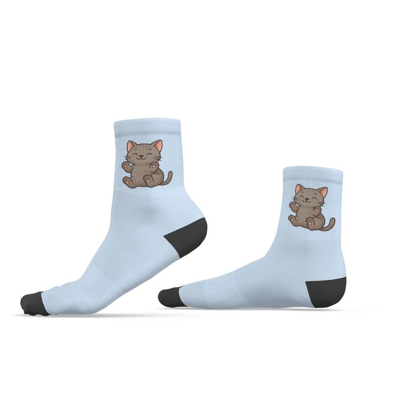 Ladies "Thomas" Casual Cat Crew Socks, Pastel Blue, 3-6 UK