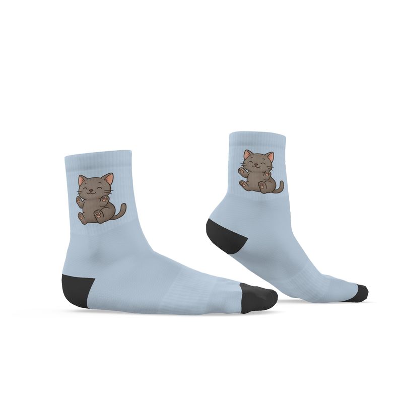 Ladies "Thomas" Casual Cat Crew Socks, Pastel Blue, 3-6 UK