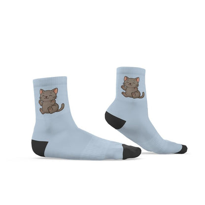 Ladies "Thomas" Casual Cat Crew Socks, Pastel Blue, 3-6 UK