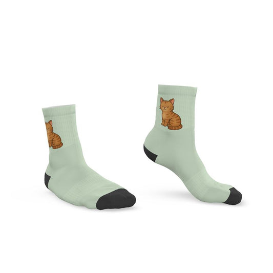 Ladies "Marmalade" Casual Cat Crew Socks, Pastel Green, 3-6 UK