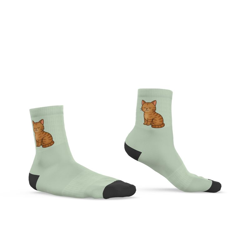 Ladies "Marmalade" Casual Cat Crew Socks, Pastel Green, 3-6 UK