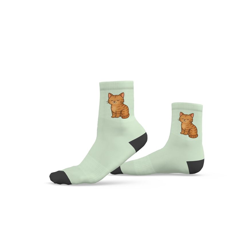 Ladies "Marmalade" Casual Cat Crew Socks, Pastel Green, 3-6 UK