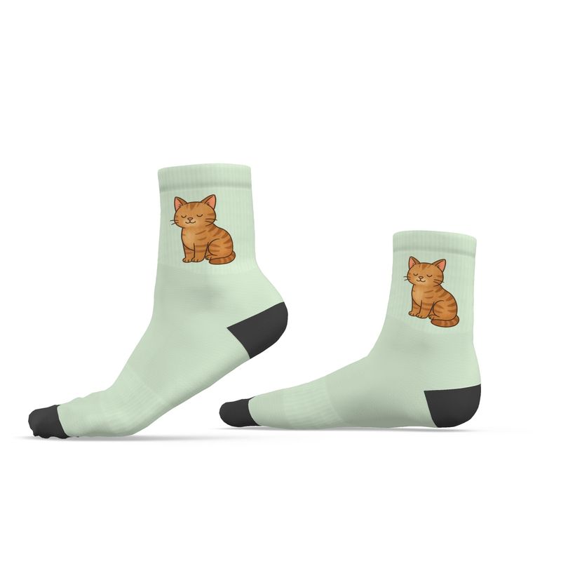 Ladies "Marmalade" Casual Cat Crew Socks, Pastel Green, 3-6 UK
