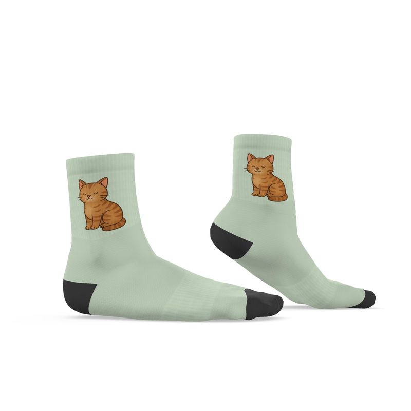 Ladies "Marmalade" Casual Cat Crew Socks, Pastel Green, 3-6 UK