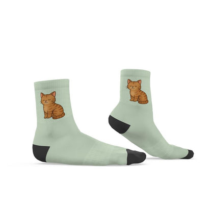 Ladies "Marmalade" Casual Cat Crew Socks, Pastel Green, 3-6 UK