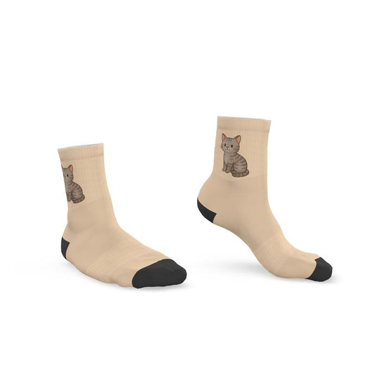 Ladies "Hughie" Casual Cat Crew Socks, Cappuccino, 3-6 UK