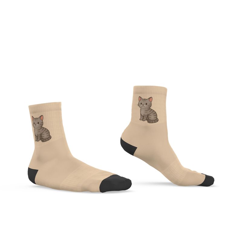 Ladies "Hughie" Casual Cat Crew Socks, Cappuccino, 3-6 UK