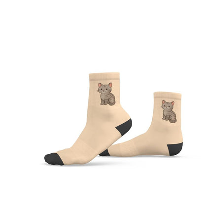Ladies "Hughie" Casual Cat Crew Socks, Cappuccino, 3-6 UK