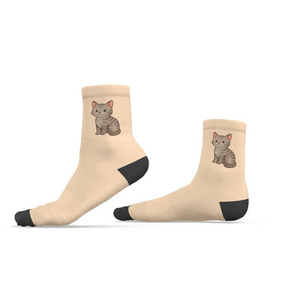 Ladies "Hughie" Casual Cat Crew Socks, Cappuccino, 3-6 UK