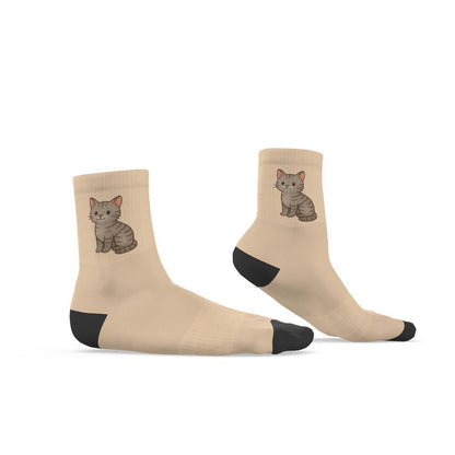 Ladies "Hughie" Casual Cat Crew Socks, Cappuccino, 3-6 UK