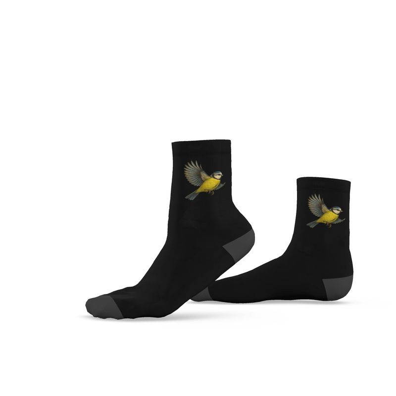 Ladies Bird Socks, Blue Tit, Black, 3-6 UK