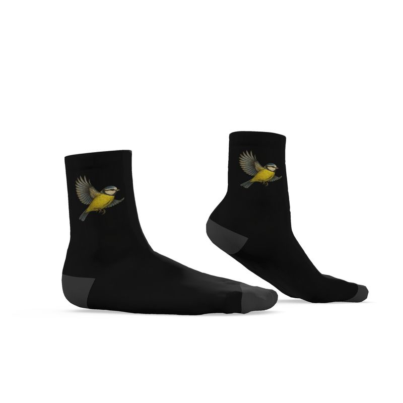 Ladies Bird Socks, Blue Tit, Black, 3-6 UK
