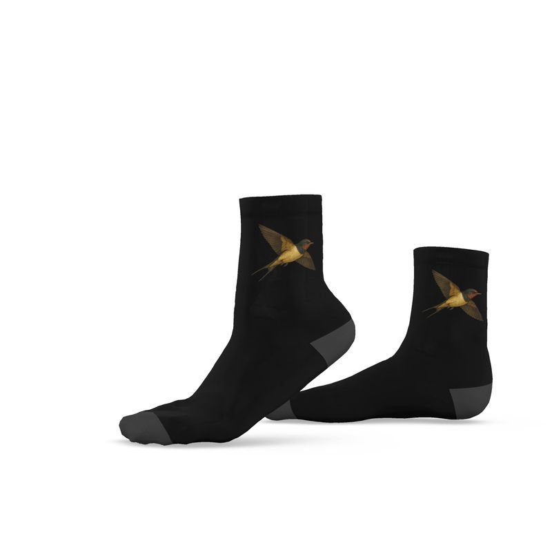 Ladies Bird Socks, Swallow, Black, 3-6 UK