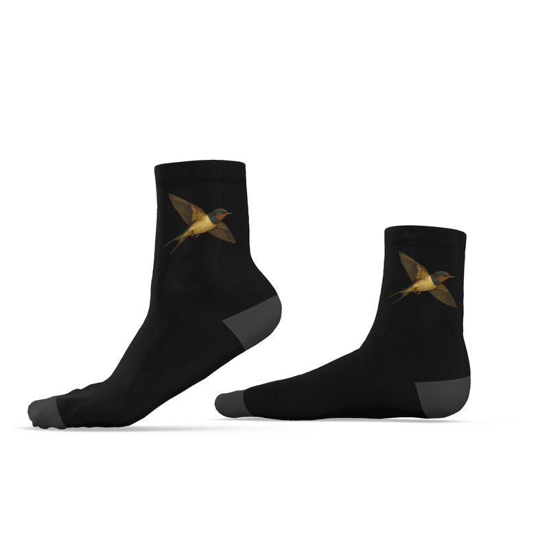 Ladies Bird Socks, Swallow, Black, 3-6 UK