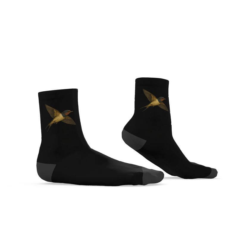 Ladies Bird Socks, Swallow, Black, 3-6 UK
