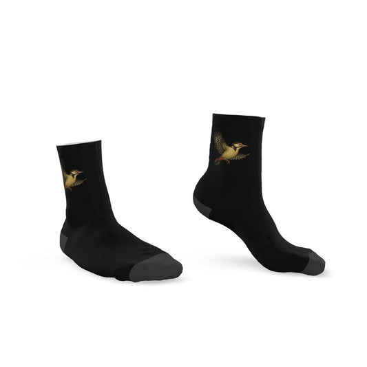 Ladies Bird Socks, Woodpecker, Black, 3-6 UK