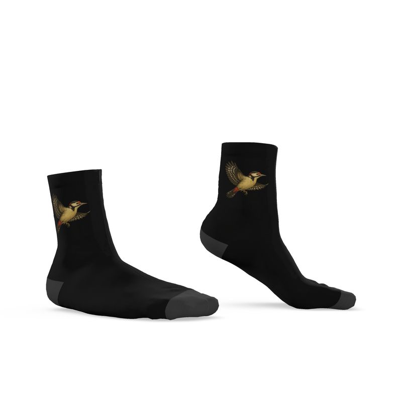 Ladies Bird Socks, Woodpecker, Black, 3-6 UK