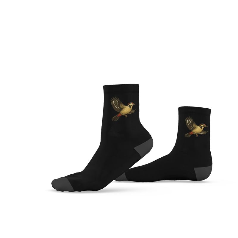 Ladies Bird Socks, Woodpecker, Black, 3-6 UK